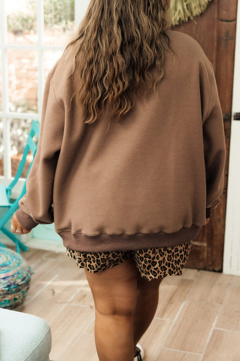 Letter Print Mock Neck Oversized Long Sleeve Sweatshirt
