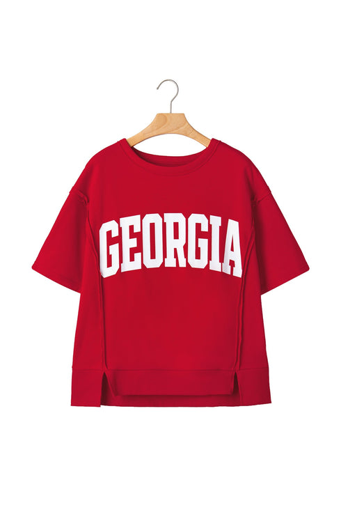 Letter Print Raw Seam Drop Shoulder Loose Tee