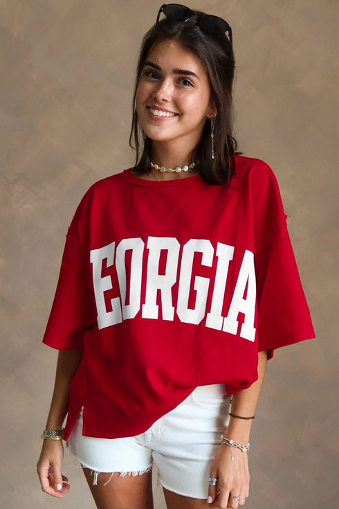 Letter Print Raw Seam Drop Shoulder Loose Tee