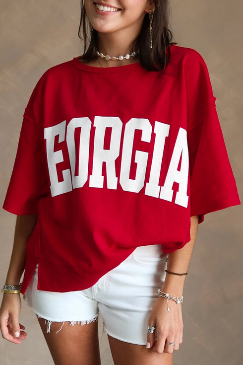 Letter Print Raw Seam Drop Shoulder Loose Tee