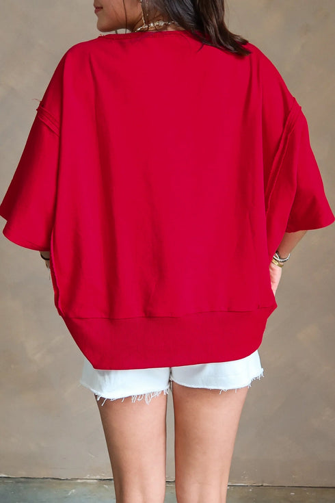 Letter Print Raw Seam Drop Shoulder Loose Tee