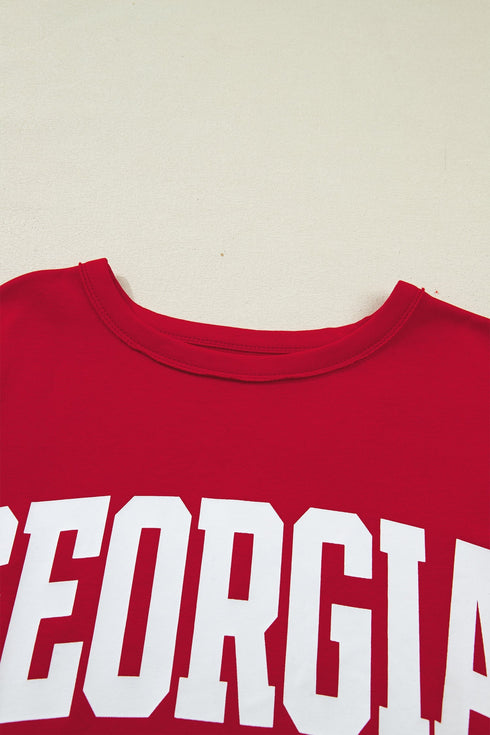Letter Print Raw Seam Drop Shoulder Loose Tee