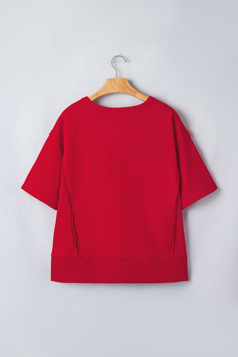 Letter Print Raw Seam Drop Shoulder Loose Tee