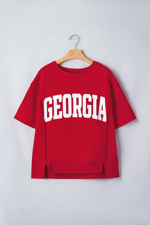 Letter Print Raw Seam Drop Shoulder Loose Tee