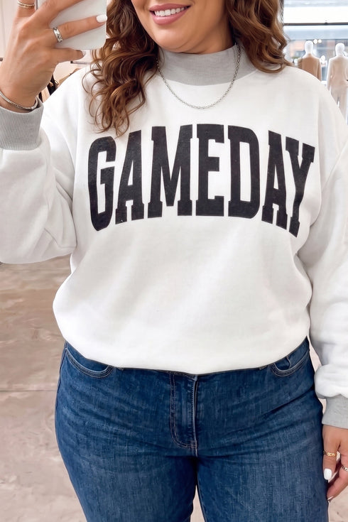 Letter Print Reversible Mock Neck Seam Detail Sweatshirt