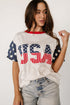 Letter Print USA Flag Graphic Patchwork Tee