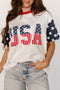 Letter Print USA Flag Graphic Patchwork Tee