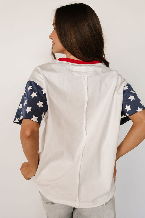 Letter Print USA Flag Graphic Patchwork Tee