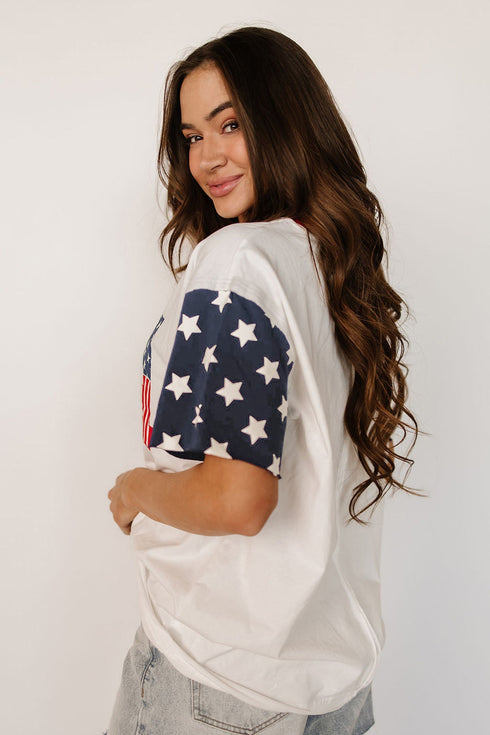 Letter Print USA Flag Graphic Patchwork Tee