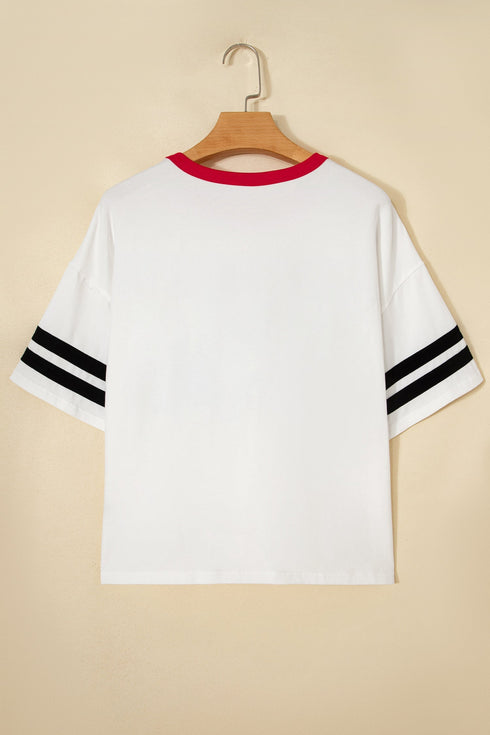Letter Print Varsity Striped Sleeve Round Neck Tee