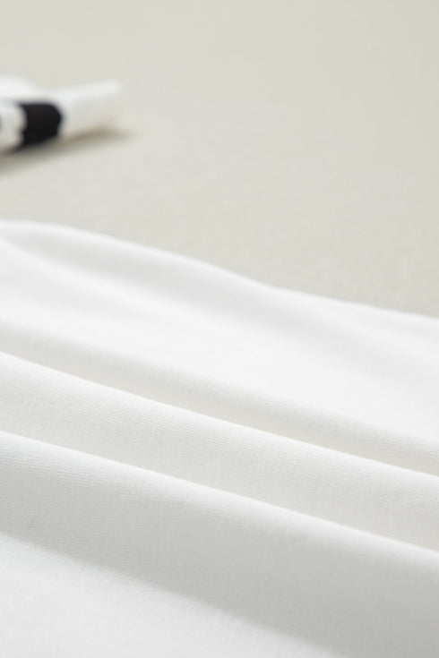 Letter Print Varsity Striped Sleeve Round Neck Tee