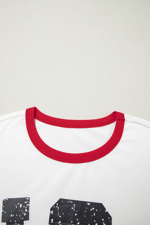 Letter Print Varsity Striped Sleeve Round Neck Tee