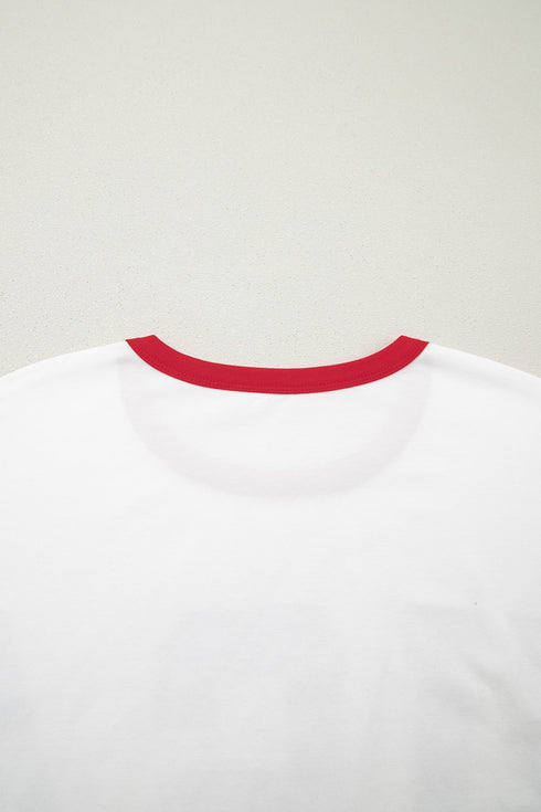 Letter Print Varsity Striped Sleeve Round Neck Tee