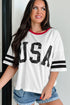 Letter Print Varsity Striped Sleeve Round Neck Tee