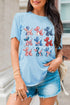 Light Blue American Flag Balloon Dogs Print Crew Neck T Shirt