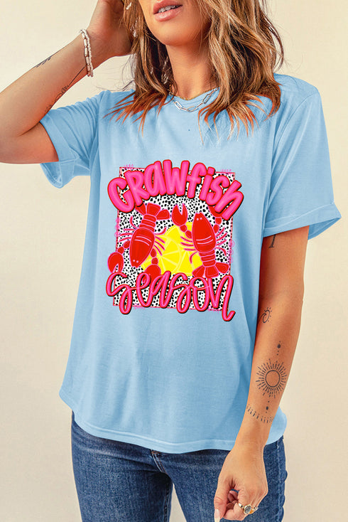 Light Blue Crawfish Season Fashion Graphic T Shirt