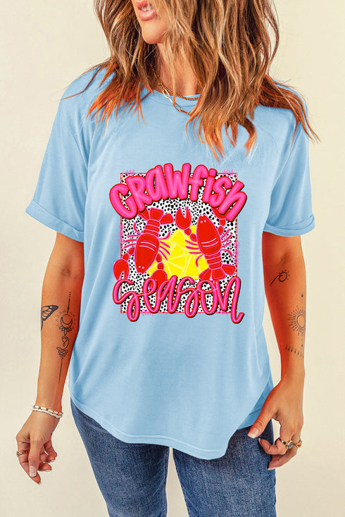 Light Blue Crawfish Season Fashion Graphic T Shirt