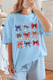 Light Blue Independence Day Bowknot Graphic Tee