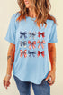 Light Blue Independence Day Bowknot Graphic Tee