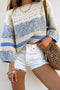 Light Blue Open Stitch Puff Sleeve Sweater