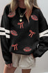 Light Catching Rhinestone Rugby Bow Graphic Sweatshirt