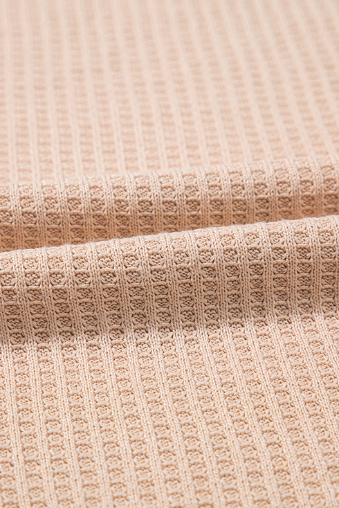 Light French Beige Cactus Forest Waffle Half Sleeve Tee Short Set