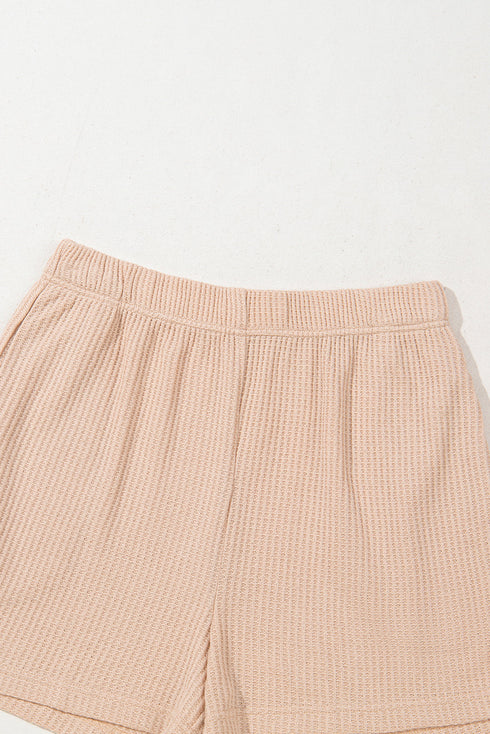 Light French Beige Cactus Forest Waffle Half Sleeve Tee Short Set