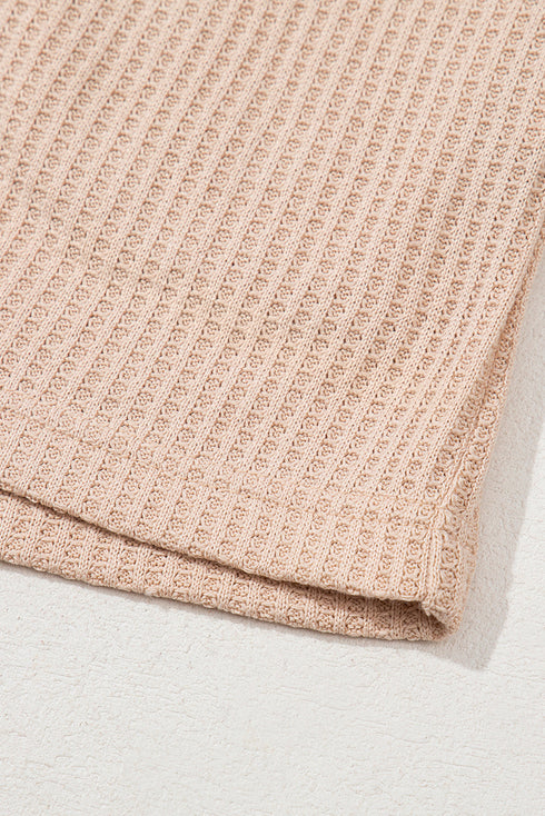 Light French Beige Cactus Forest Waffle Half Sleeve Tee Short Set