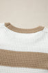 Light French Beige Colorblock Striped Drop Shoulder Side Slit Sweater