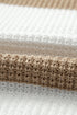 Light French Beige Colorblock Striped Drop Shoulder Side Slit Sweater