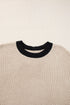 Light French Beige Contrast Trim Round Neck Batwing Sleeve Sweater Top
