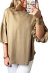 Light French Beige Solid Color Lantern Sleeve Drop Shoulder Blouse