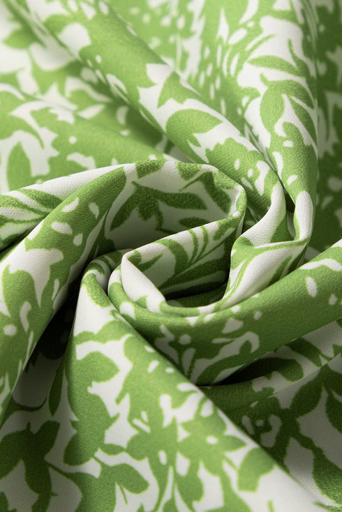 Light Green Floral Ruffle Puff Short Sleeve Frilled Collar V Neck Blouse