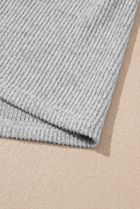 Light Grey 3 Pieces Rib Crop Camisole Matching Shorts Lounge Set with Cardigan