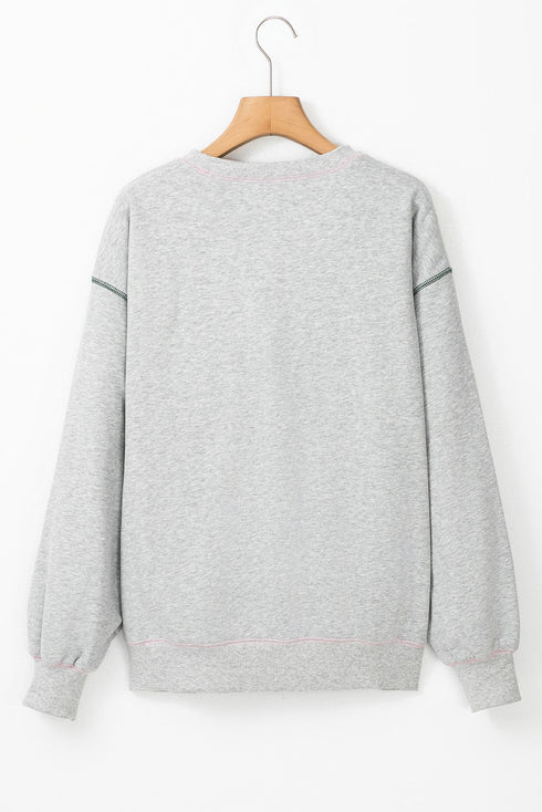 Light Grey COUNTRY CLUB PICKLEBALL Graphic Exposed Stitching Casual Sweatshirt