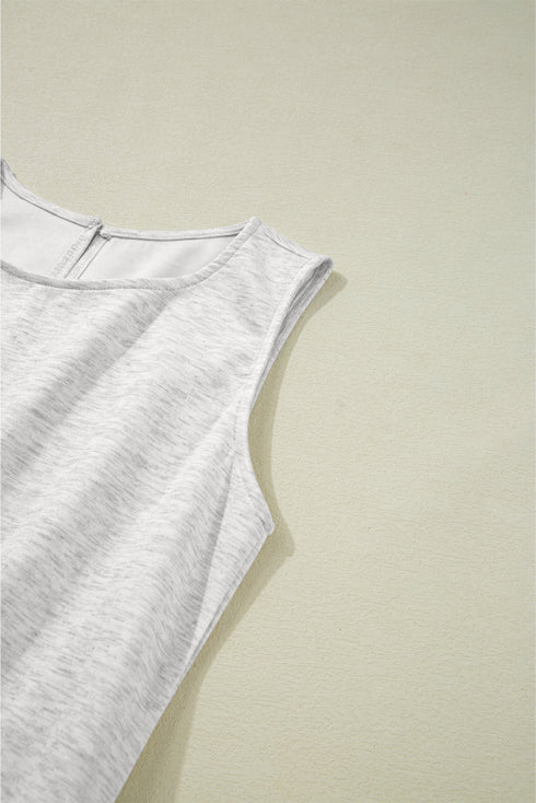 Light Grey Solid Color Crew Neck Drawstring High Waist Sleeveless Jumpsuit