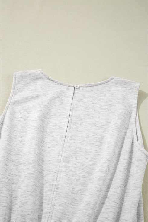 Light Grey Solid Color Crew Neck Drawstring High Waist Sleeveless Jumpsuit