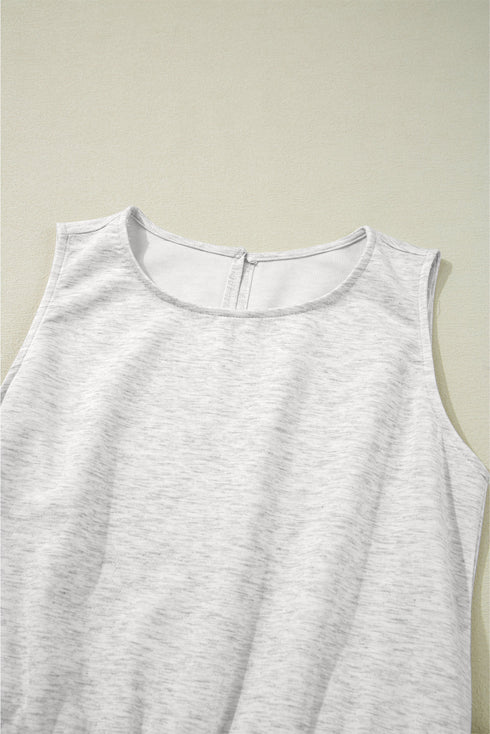 Light Grey Solid Color Crew Neck Drawstring High Waist Sleeveless Jumpsuit
