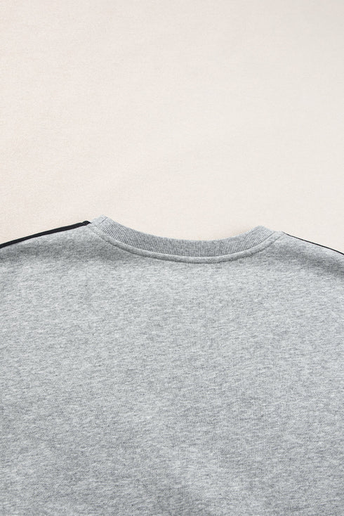 Light Grey Solid Color Side Striped Sweatshirt Active Set