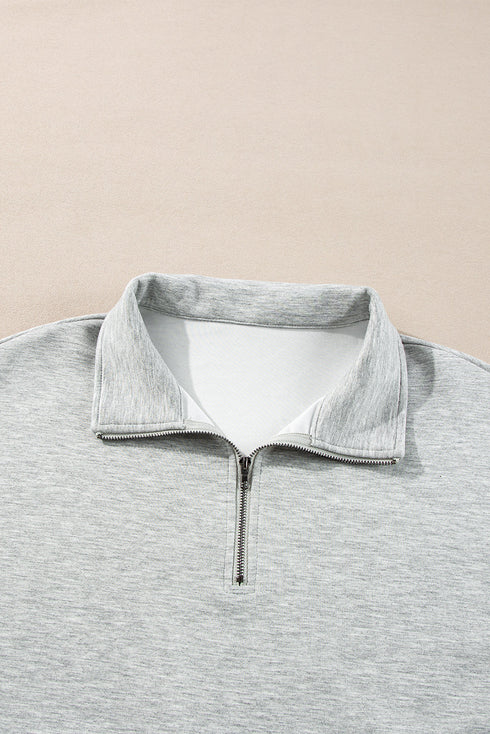 Light Grey Stand Neck Zipped Sweatshirt and Shorts Set