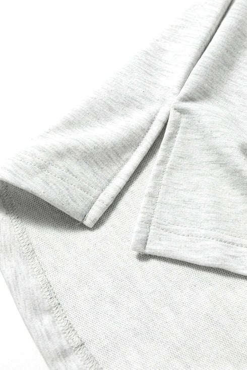 Light Grey Two Tone Contrast Waffle Knit Patched Buttoned V Neck Top