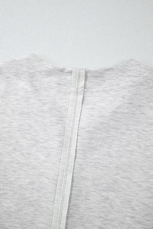 Light Grey Two Tone Contrast Waffle Knit Patched Buttoned V Neck Top