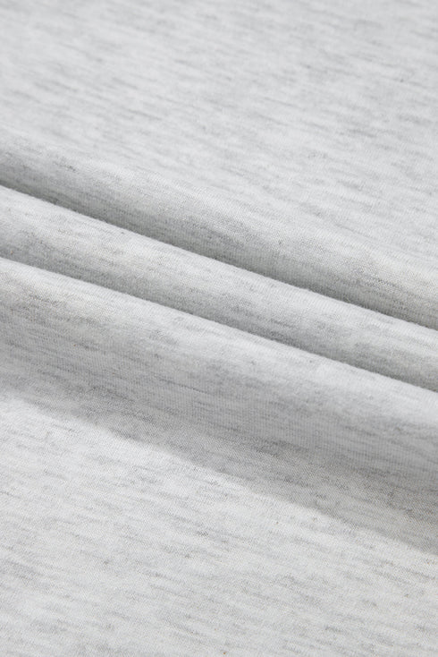 Light Grey Two Tone Contrast Waffle Knit Patched Buttoned V Neck Top