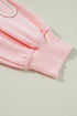 Light Pink Bow Thread Embroidery Ribbed Edge Sweatshirt