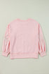 Light Pink Bow Thread Embroidery Ribbed Edge Sweatshirt
