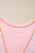 Light Pink Lace Patchwork Exposed Seam V Neck T Shirt