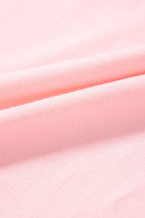 Light Pink Lace Patchwork Exposed Seam V Neck T Shirt