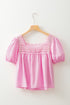 Light Pink Lace Square Neck Patchwork Puff Sleeve Blouse