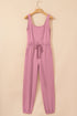 Light Pink Lace-up Elastic Waist Sleeveless Square Neck Jumpsuit