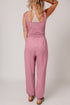 Light Pink Lace-up Elastic Waist Sleeveless Square Neck Jumpsuit